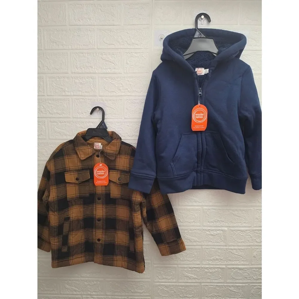 NWT Boys Wonder Nation XS 4/5 Sherpa-Lined Hoodie & Shacket Jacket Lot of 2 Warm